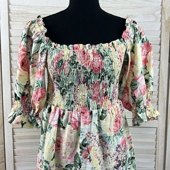 Faithful The Brand De Christian Venissa Floral Linen Midi Dress XS - Picture 2 of 14
